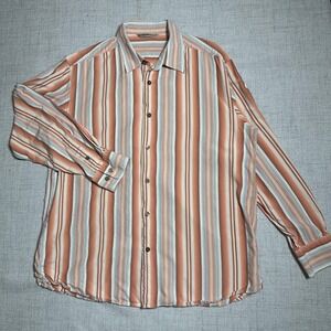 Tommy‎ Bahama 100%Silk Button Down Shirt Striped Long Sleeve Casual Men's Size L